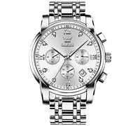 OLEVS Argento Orologio Uomo Cronografo in Acciaio Inossidabile Analogico al Quarzo, Classico e Fashion, Facile da Leggere con Data e Impermeabile