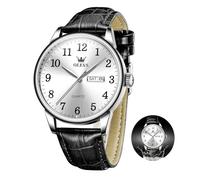 OLEVS Bianco Orologio Uomo Cinturino Pelle Impermeabile Vintage Luminoso Wrist Watches for Men con Data Analogico Quarzo Nero Orologi da Polso Uomo Minimalista Quadrante Grande Facile da Leggere