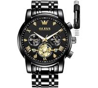 OLEVS Black Watch for Men Diamond Business Dress Analog Quartz Stainless Steel Waterproof Luminous Date Two Tone Luxury Casual Male Wrist Watch