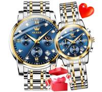 OLEVS Coppia di orologi automatici per lui e per lei, set di orologi da polso romantici da uomo e donna, impermeabili, con datario, 7003CP: blu, Orologio Dress