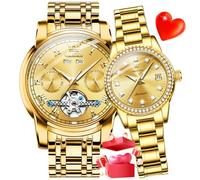 OLEVS Coppia di orologi automatici per lui e per lei, set di orologi da polso romantici da uomo e donna, 6607CP: oro, Orologio Dress