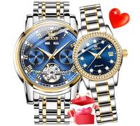 OLEVS Coppia di orologi automatici per lui e per lei, set di orologi da polso romantici da uomo e donna, 6607CP: blu, Orologio Dress