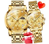 OLEVS Coppia di orologi automatici per lui e per lei, set di orologi da polso romantici da uomo e donna, impermeabili, con datario, 7003CP: oro, Orologio Dress