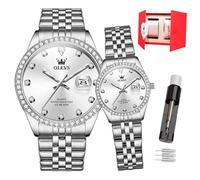 OLEVS Coppia di orologi da polso per lui e per lei, analogico, al quarzo, da uomo e donna, impermeabili, luminosi, con data, regalo romantico per coppie, set da 2, 3629-bianco Viso 1 Paio, Moderno