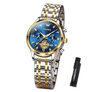 OLEVS Cronografo da donna con diamanti luminosi numeri romani quadrante di lusso in acciaio inossidabile impermeabile orologio da polso per le donne delicato reloj para Mujer regalo blu/argento/nero