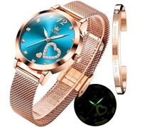 OLEVS Donna Orologio Regali Set con Bracciale Oro Rosa per Donna Minimalista Semplice Slim Sottile Casual Analog Quartz Orologi Da Polso Impermeabile Due Tono