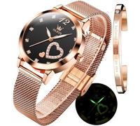 OLEVS Donna Orologio Regali Set con Bracciale Oro Rosa per Donna Minimalista Semplice Slim Sottile Casual Analog Quartz Orologi Da Polso Impermeabile Due Tono