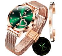 OLEVS Donna Orologio Regali Set con Bracciale Oro Rosa per Donna Minimalista Semplice Slim Sottile Casual Analog Quartz Orologi Da Polso Impermeabile Due Tono