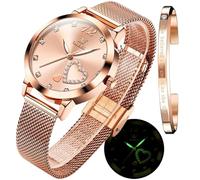 OLEVS Donna Orologio Regali Set con Bracciale Oro Rosa per Donna Minimalista Semplice Slim Sottile Casual Analog Quartz Orologi Da Polso Impermeabile Due Tono