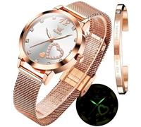 OLEVS Donna Orologio Regali Set con Bracciale Oro Rosa per Donna Minimalista Semplice Slim Sottile Casual Analog Quartz Orologi Da Polso Impermeabile Due Tono