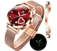 OLEVS Donna Orologio Regali Set con Bracciale Oro Rosa per Donna Minimalista Semplice Slim Sottile Casual Analog Quartz Orologi Da Polso Impermeabile Due Tono