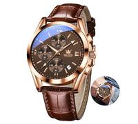 OLEVS Marrone Orologio Uomo Cinturino Pelle Oro Rosa Porta Orologi Multifunzione Cronografo Quadrante Grande Watches for Men con Data Analogico Impermeabile Vintage Orologio da Polso Uomo Luminoso