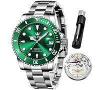 OLEVS Men's Automatic Watches, Mechanical Self Winding Watches for Men, Stainless Steel Waterproof Luminous Business Wrist Watches, Upgrade silver green, Multipurpose