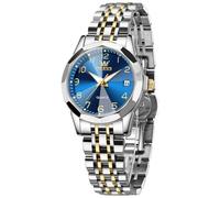 OLEVS Oro Argentato Orologio Donna Acciaio Blu Piccolo Quadrante Numeri Arabi Luminoso Orologi Sportivo Donna Data Impermeabile Watches for Womens Analogico Elegante Regalo per Donna