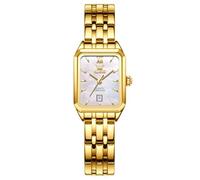 OLEVS Oro Orologio Da Donna Cassa Rettangolare Delicato con Facili Da Leggere Analogico Acciaio Inossidabile Watches for Women Impermeabile Quarzo Bianco Piccolo Quadrante Orologio Donna con Data