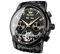 OLEVS Orologi a carica automatica per Uomo Meccanici Tourbillon in Acciaio Inox Impermeabili Luminosi da Cerimonia Orologi da Polso di Lusso, Cinturino
