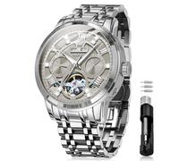 OLEVS Orologi automatici da uomo a carica automatica scheletro meccanico di lusso vestito in acciaio inossidabile diamante uomini orologi da polso, G6701: grigio, Moda