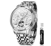 OLEVS Orologi automatici da uomo a carica automatica scheletro meccanico di lusso vestito in acciaio inossidabile diamante uomini orologi da polso, G6701: bianco, Moda