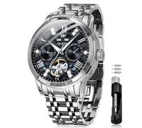 OLEVS Orologi automatici da uomo a carica automatica scheletro meccanico di lusso vestito in acciaio inossidabile diamante uomini orologi da polso, G6701: nero, Moda