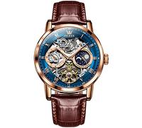 OLEVS Orologi automatici da uomo, cinturino in pelle vintage Tourbillon stile barocco