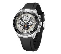 OLEVS Orologi automatici da uomo scheletro a carica automatica in acciaio inossidabile silicone impermeabile luminoso diamante a sei lancette fasi lunari orologio meccanico da polso, 6713: Grigio