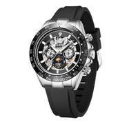 OLEVS Orologi automatici da uomo scheletro a carica automatica in acciaio inossidabile silicone impermeabile luminoso diamante a sei lancette fasi lunari orologio meccanico da polso, 6713