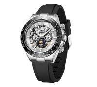 OLEVS Orologi automatici da uomo scheletro a carica automatica in acciaio inossidabile silicone impermeabile luminoso diamante a sei lancette fasi lunari orologio meccanico da polso, 6713: Tutto