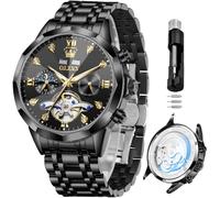 OLEVS Orologi automatici per gli uomini d'affari orologio meccanico in acciaio inossidabile impermeabile a carica automatica classico data lusso diamante orologio da polso, tutti gli orologi neri 21,