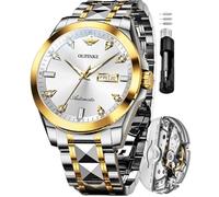 OLEVS Orologi automatici per gli uomini Meccanici Business Auto Winding Orologio Da Polso Multi Calendario In Acciaio Inox Impermeabile Mens Orologi Di Lusso, 3286-due toni/bianco, 3286-two tone/white