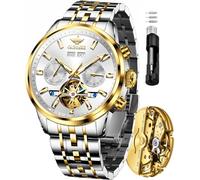 OLEVS Orologi automatici per gli uomini Meccanici Business Auto Winding Orologio Da Polso Multi Calendario In Acciaio Inox Impermeabile Mens Orologi Di Lusso, 3296-due toni/bianco, 3296-two tone/white