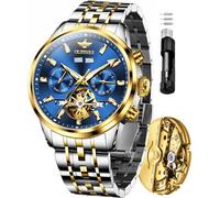 OLEVS Orologi automatici per gli uomini Meccanici Business Auto Winding Orologio Da Polso Multi Calendario In Acciaio Inox Impermeabile Mens Orologi Di Lusso, 3296-due toni/blu, 3296-two tone/blue