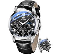 OLEVS Orologi da uomo con diamanti di lusso in acciaio inossidabile impermeabile al quarzo da polso per uomo con data (versione aggiornata), orologio nero del nastro