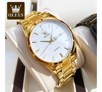OLEVS orologi da uomo orologio da polso da uomo al quarzo in acciaio inossidabile impermeabile orologio da polso da uomo con calendario di lusso luminoso di moda Gold Blue
