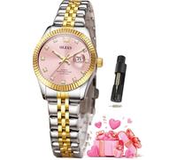 OLEVS Orologi per le donne diamante lusso elegante in acciaio inossidabile orologio da donna, 3705-due tonalità rosa, Orologio da donna