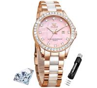 OLEVS Orologi per le donne diamante moda abito elegante con data resistente all'acqua orologio da donna per piccoli polsi Reloj para Mujer, L3651: Cinturino in oro rosa e quadrante rosa, Regalo di