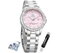 OLEVS Orologi per le donne diamante moda abito elegante con data resistente all'acqua orologio da donna per piccoli polsi Reloj para Mujer, L3651: Cinturino argento e quadrante rosa, Regalo di lusso