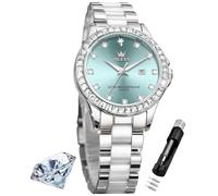 OLEVS Orologi per le donne diamante moda abito elegante con data resistente all'acqua orologio da donna per piccoli polsi Reloj para Mujer, L3651: Cinturino argento e quadrante blu, Regalo di lusso