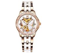 OLEVS Orologi per le donne vestito numeri romani diamanti in acciaio inox impermeabile argento design metallo data espandibile bracciale donna orologio da polso, L6622: Oro Rosa & Faccia Bianca