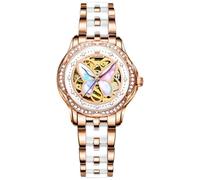 OLEVS Orologi per le donne vestito numeri romani diamanti in acciaio inox impermeabile argento design metallo data espandibile bracciale donna orologio da polso, L6615: Oro Rosa & Faccia Bianca