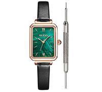 OLEVS Orologi quadrati retrò alla moda per le donne con pietra verde orologio quadrato orologio da donna oro analogico al quarzo orologi, Verde-pelle, Orologi al quarzo
