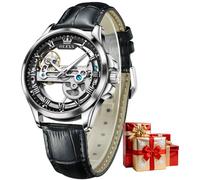 OLEVS Orologio automatico da uomo, alla moda, scheletro, a carica automatica, meccanico, in pelle, orologio da polso da uomo, quadrante grande, facile da leggere, per affari, lussuoso, luminoso