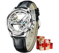 OLEVS Orologio automatico da uomo, alla moda, scheletro, a carica automatica, meccanico, in pelle, orologio da polso da uomo, quadrante grande, facile da leggere, per affari, lussuoso, luminoso