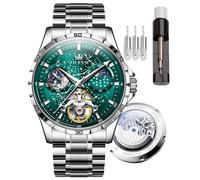 OLEVS Orologio automatico da uomo con scheletro di cielo stellato, Tourbillon, meccanico a carica automatica, impermeabile e luminoso, cinturino di precisione in acciaio inox, 6689-striscia d'acciaio