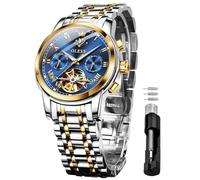 OLEVS Orologio automatico da uomo con scheletro, Tourbillon, meccanico a carica automatica, lussuoso, orologio da polso con fasi lunari, giorno e data, impermeabile, luminoso, regalo, Cinturino