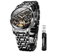 OLEVS Orologio automatico da uomo con scheletro, Tourbillon, meccanico a carica automatica, lussuoso, orologio da polso con fasi lunari, giorno e data, impermeabile, luminoso, regalo, 6617: cinturino