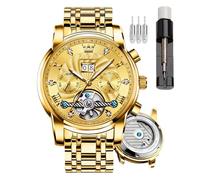 OLEVS Orologio Automatico da Uomo, Scheletrato con Tourbillon Senza Batteria, Lussuoso in Acciaio Inossidabile con Data, Meccanico Impermeabile e Alla Moda