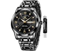 OLEVS Orologio classico al quarzo analogico da uomo in acciaio inossidabile impermeabile con data e diamante argento