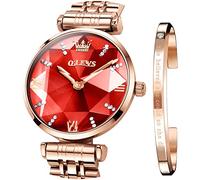 OLEVS Orologio da donna al quarzo giapponese, oro rosa, cristallo in acciaio inox, alla moda, orologio da polso impermeabile di lusso, Orologio con quadrante rosso, Bracciale