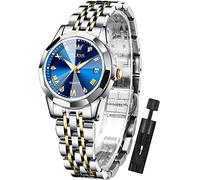 OLEVS Orologio da donna alla moda con diamanti, analogico, in acciaio inox, impermeabile, luminoso, con data, due tonalità, orologio da polso, orologio blu da donna, Orologio da donna