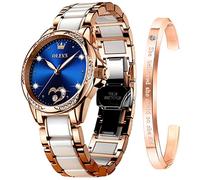 OLEVS Orologio da donna automatico a carica automatica meccanico orologio da polso da donna grande quadrante bicolore in acciaio inossidabile braccialetto in ceramica cuore diamante moda lusso